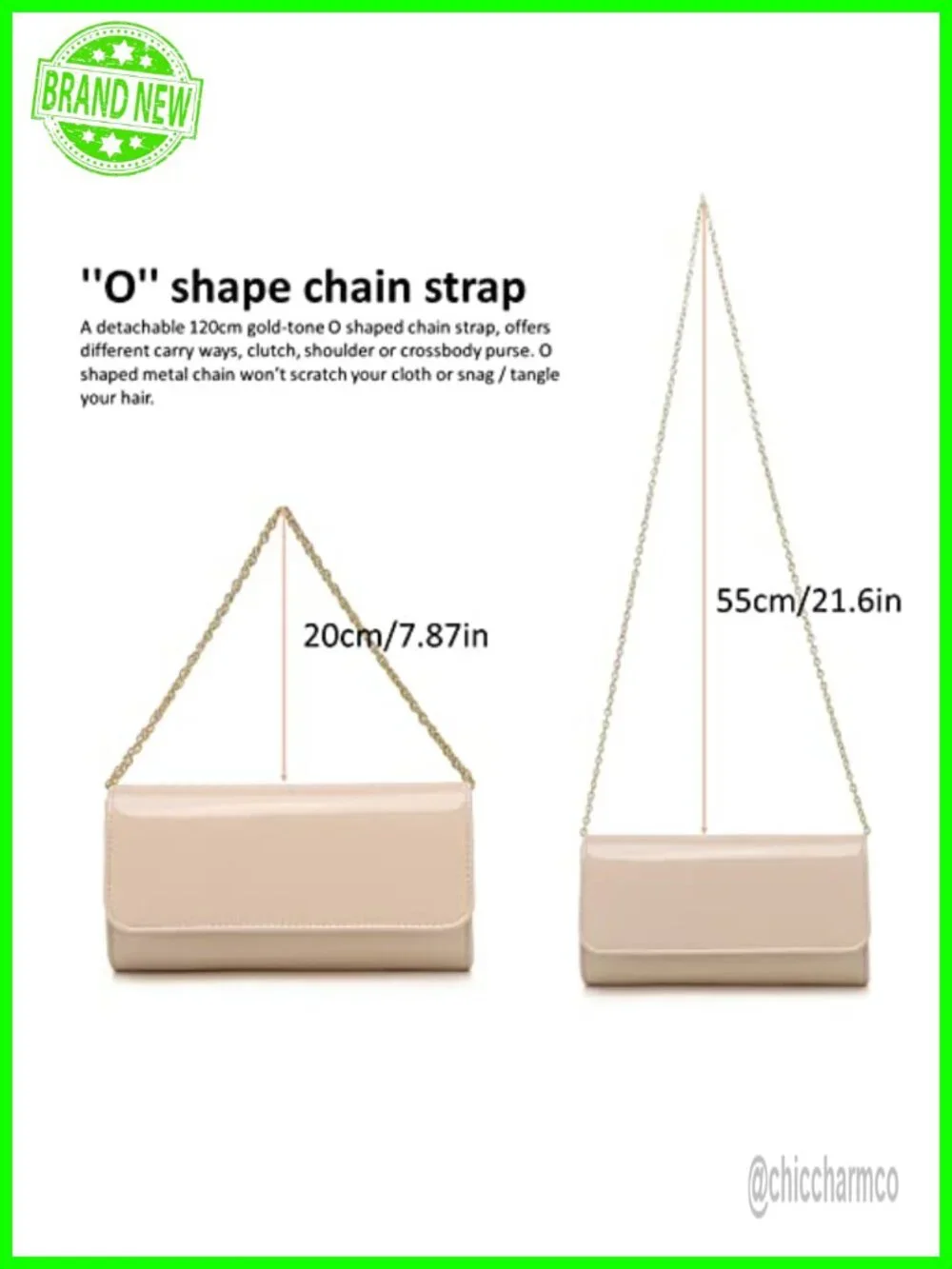 Patent Leather Envelope Clutch Evening Bag with Chain Strap
